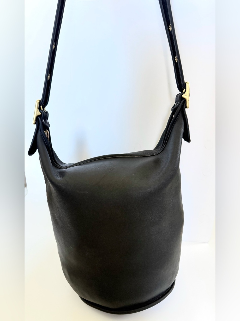Vintage Coach 9085 Leather XL Duffle Bag Black Feed Sac Bucket Purse USA - Picture 5 of 15